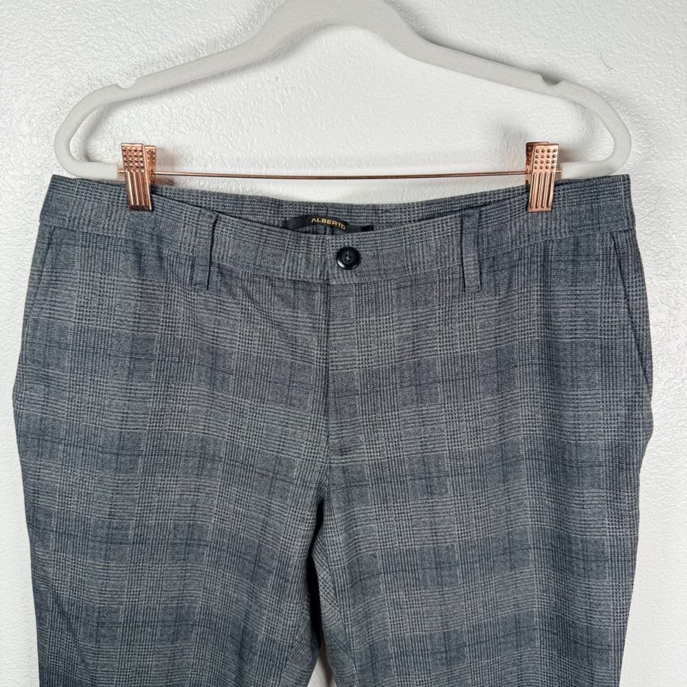 Alberto ROB Glencheck Jersey Slim Fit Pants 34x32 Grey Glen Plaid Travel Office